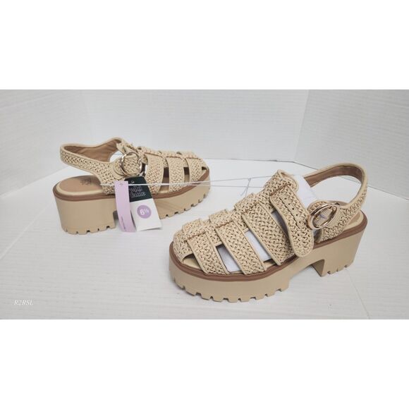 wild fable Shoes - Wild Fable Elide Raffia Fishermen Platform Wedge Shoes Tan Womens 6.5 NWT